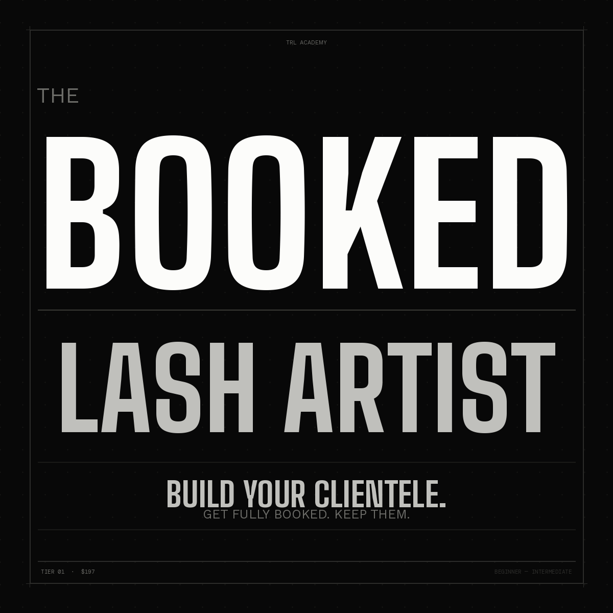 Black background with white text promoting 'The Booked Lash Artist' service.